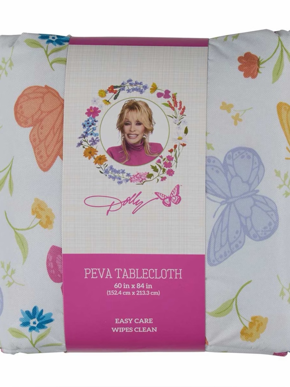 Dolly Parton Pastel Floral & Butterfly PEVA Tablecloth - Multicolor